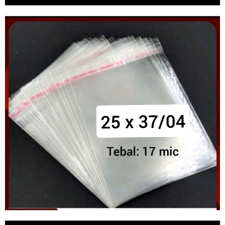 Plastik tipis bening seal lem OPP Baju ukuran 25 x 37 cm /04 dan 25 x 35 cm /04 100 lembar dengan te