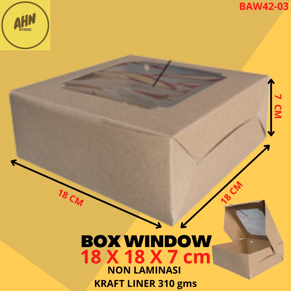 

KARDUS BOX DUS KOTAK WINDOW MIKA TRANSPARAN BROWNIES KUE CAKE BOLU NASI 18x18x7 CM