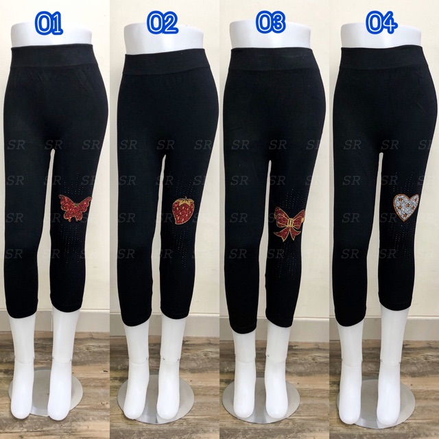 Celana Legging Pendek 7/8 Korea Patch Glitter Import