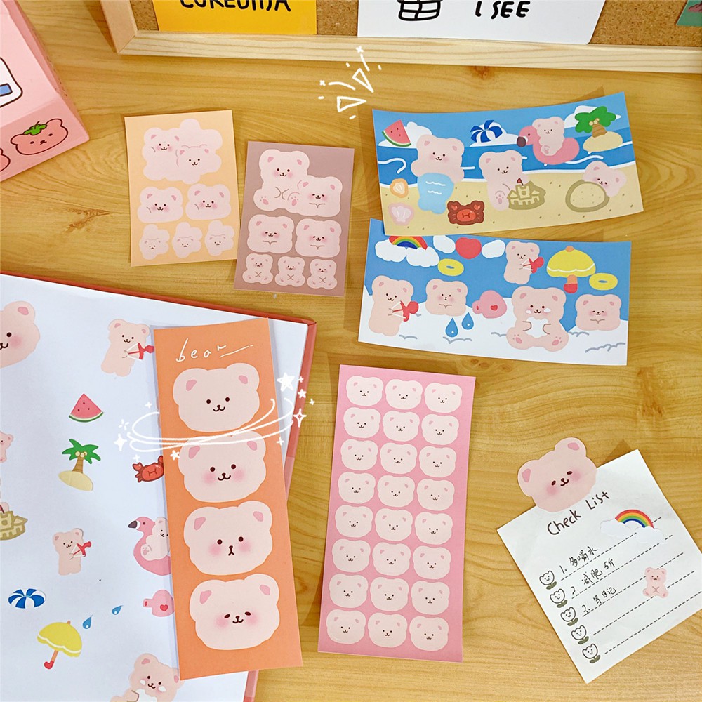 

Korean Ins Pink Bear Stickers Set DIY Cute Stickers Journal Phone Decor
