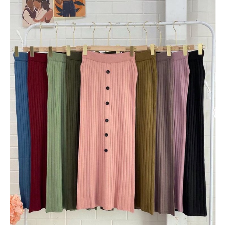 ROK RAJUT KANCING BATOK WANITA / ROK SPAN RAJUT PLISKET BEST SELLER PREMIUM TEBAL