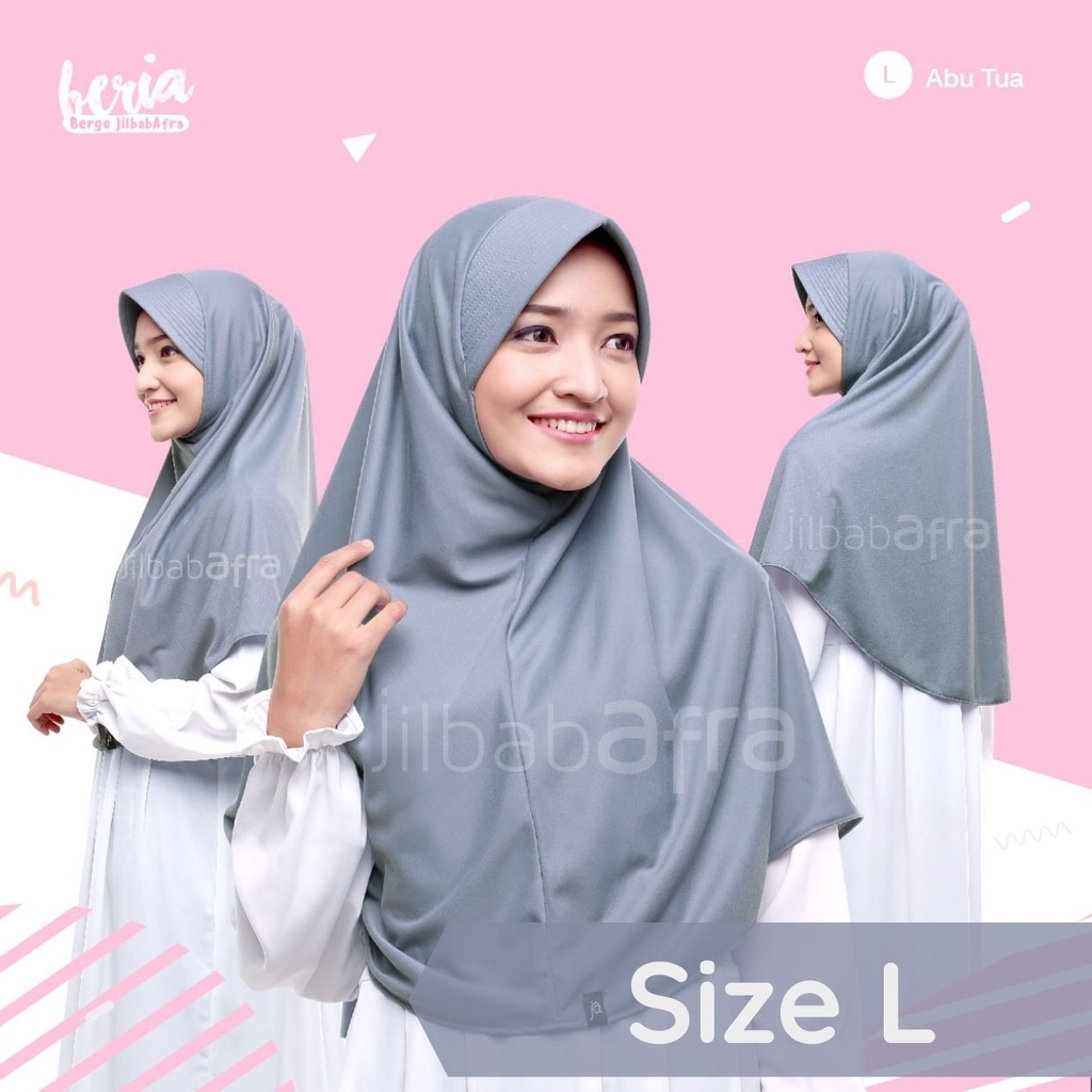 Jilbab Beria Size L - Bergo Jilbab Afra (Arfa) - Hijab Instan Bahan Kaos, Adem, Lembut &amp; Nyaman