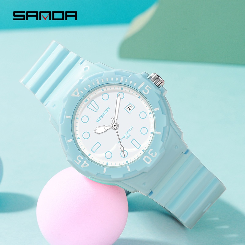 SANDA 6039 Jam Tangan Wanita Analog Tali Rubber Luminous Anti Air WATCHKITE WKOS