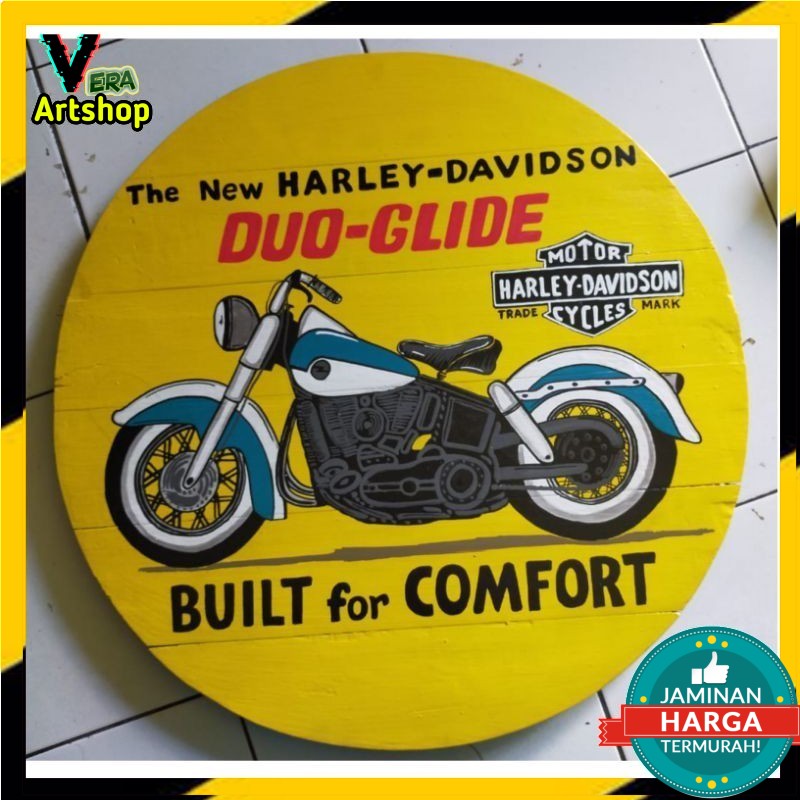Lukisan Kayu Harley Davidson (Bulat)