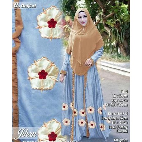 JUAL jihan coklat gamis syari set denim bordir,baju muslim wanita terbaru FREE ONGKIR
