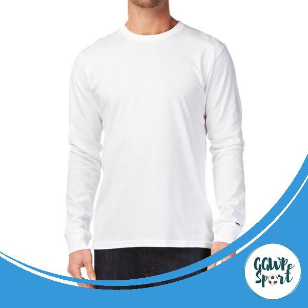 KAOS POLOS LENGAN PANJANG COTTON COMBED 30S KATUN PRIA LONGSLEEVE WARNA PUTIH KUALITAS TERBAIK