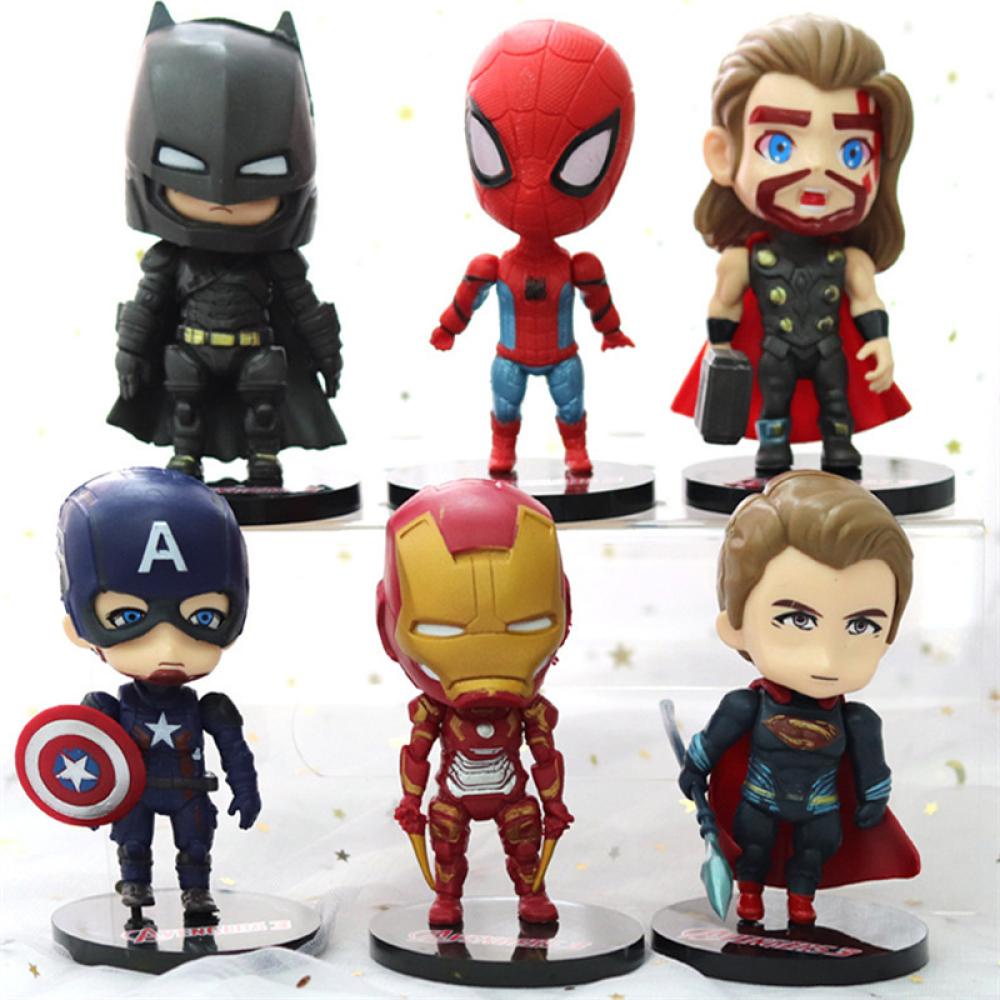 Timekey Mainan Action Figure Model The Avengers Iron Man Batman Spiderman Marvel Justice League Alliance Untuk Dekorasi Kue K6O3