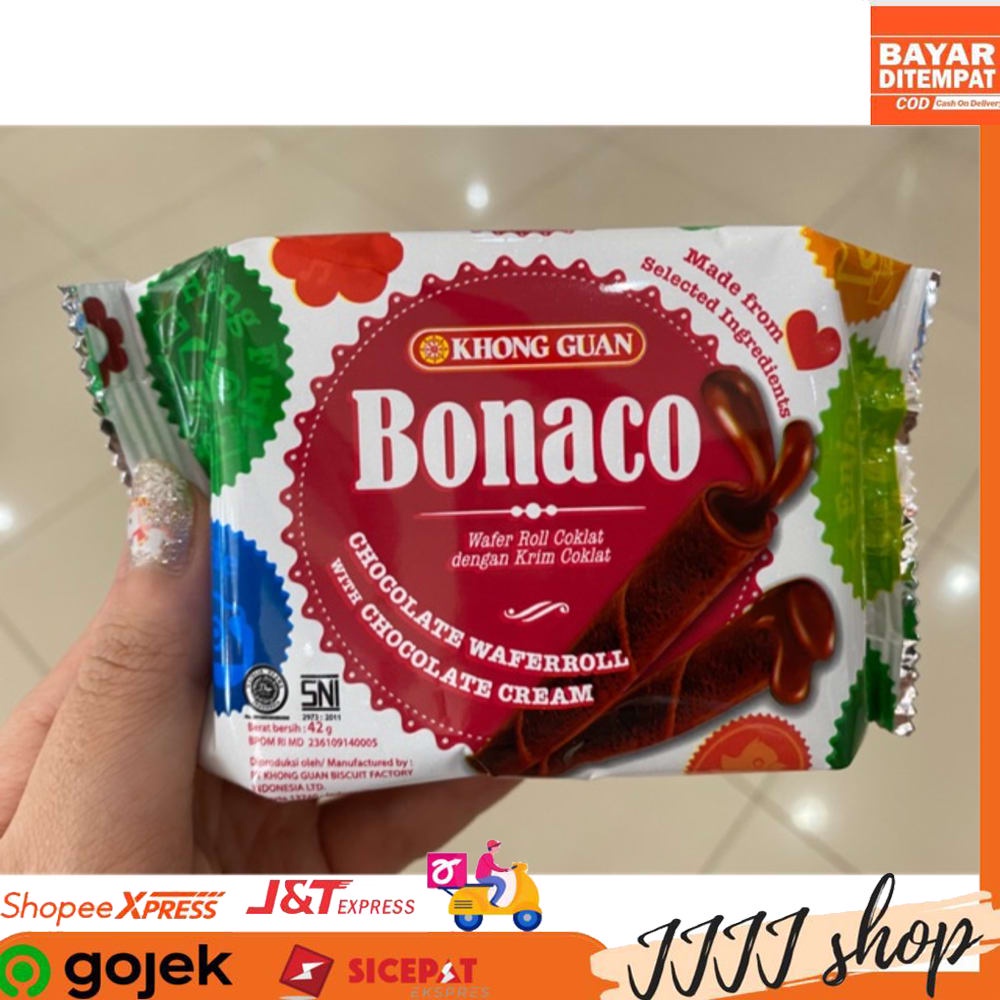 

Khong Guan Bonaco Chocolate Wafer Roll with Chocolate Cream Cokelat