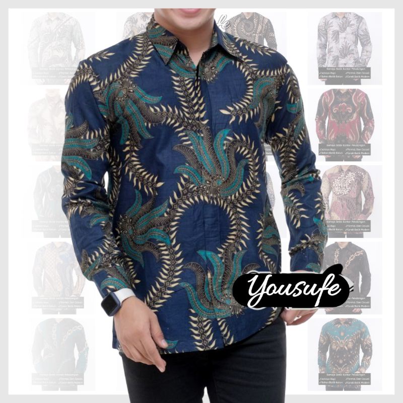 Kemeja Batik Pria Lengan Panjang Terbaru Motif Kubis Navy Bisa Seragam Kantor Kerja Hajatan Pernikahan Slimfit Regular Besar Tidak Luntur Kode KN01