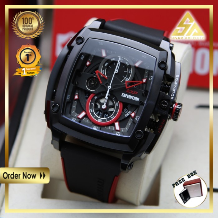 JAM TANGAN EXPEDITION PRIA COWOK ORIGINAL ORI BRANDED  ANALOG BLACK RED EXP 3008