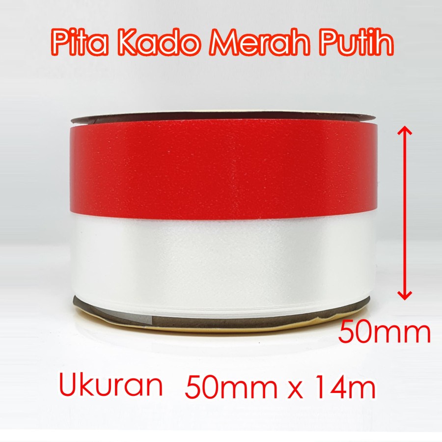 Pita Kado Merah Putih 50mm x 14m Ribbon Bendera Indonesia Merdeka Warna Warni Gift Hadiah Parcel Parsel Ulang Tahun Anniversary Birthday Party Wisuda Graduate Bouquete Bucket Bunga Kerajinan Craft Crafting Art Seni Grosir Prakarya Malang