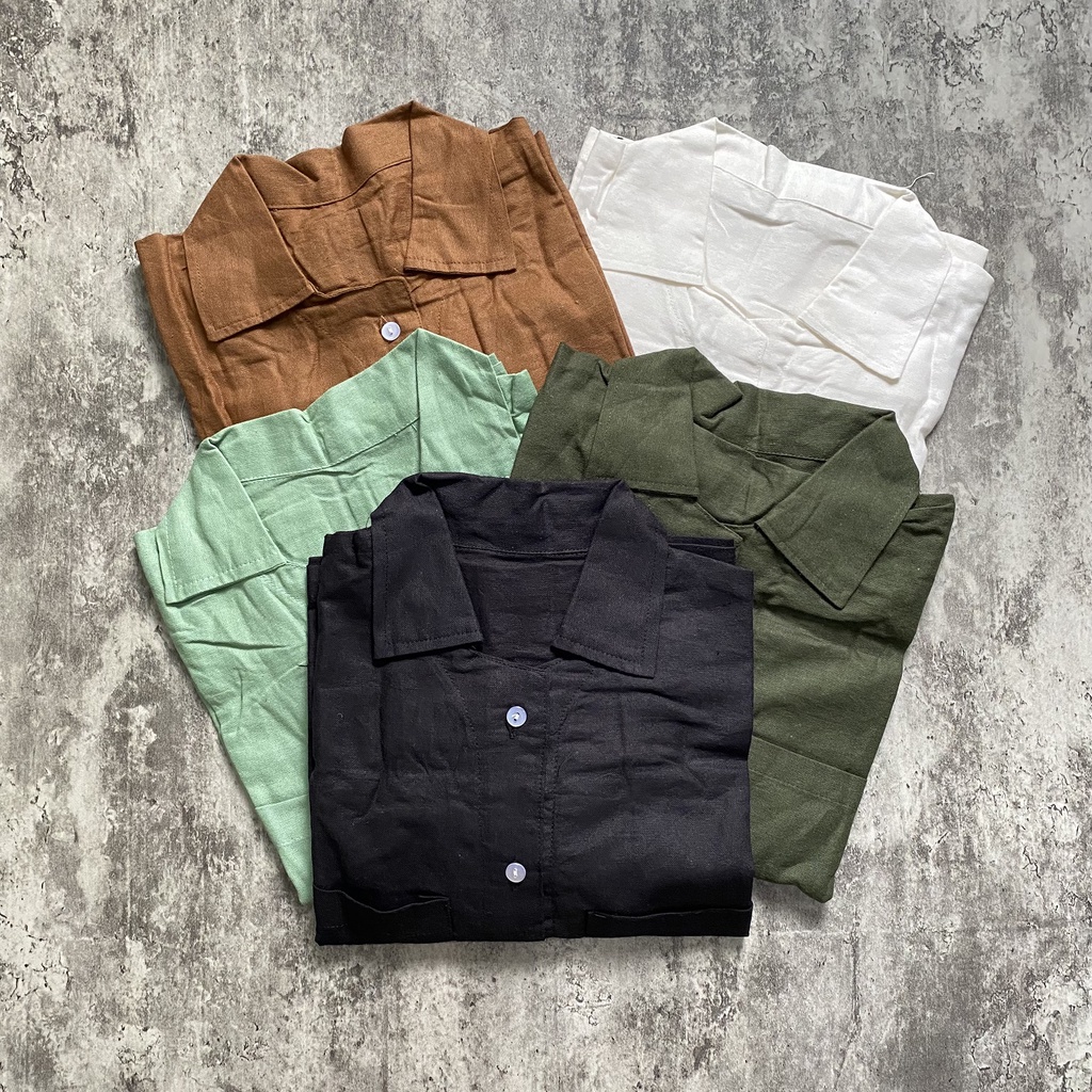 KEMEJA CROP LINEN OVERSIZE POCKET - OVERSIZE SHIRT LINEN 1KG 6 PCS