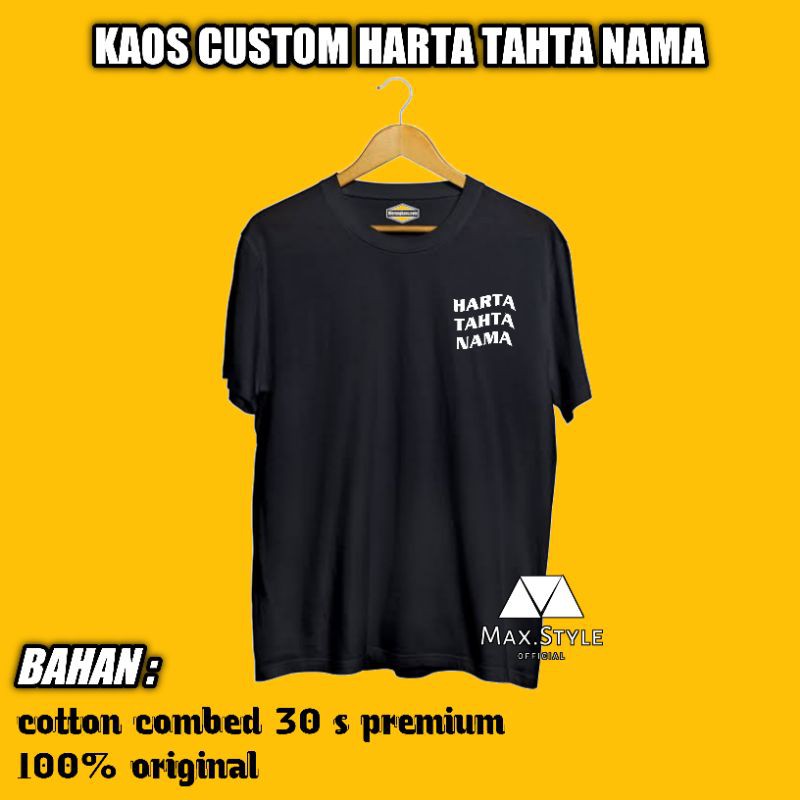 Kaos Harta Tahta Logo Saku Kecil Nama Custom Tulisan Sablon Satuan Terlaris