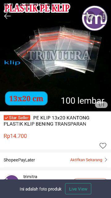 Pe Klip 13x20 Kantong Plastik Klip Bening Transparan Kemasan Obat Baju