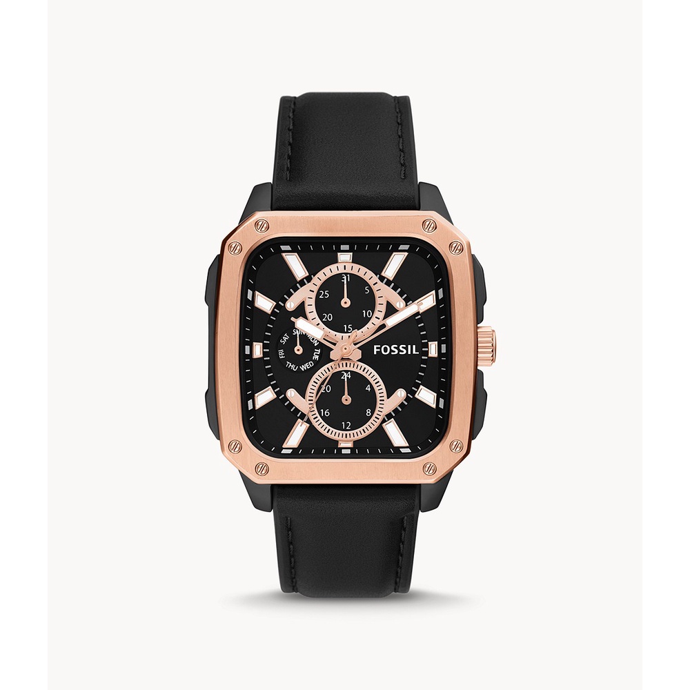Fossil  Multifunction Black Leather Watch - Jam Pria - BQ2654