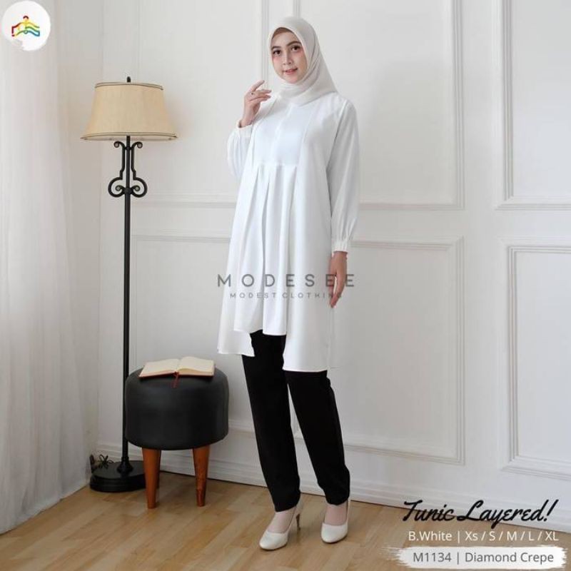 Tunik Putih Layered Broken White Baju Atasan Wanita Muslimah Atasan Polos