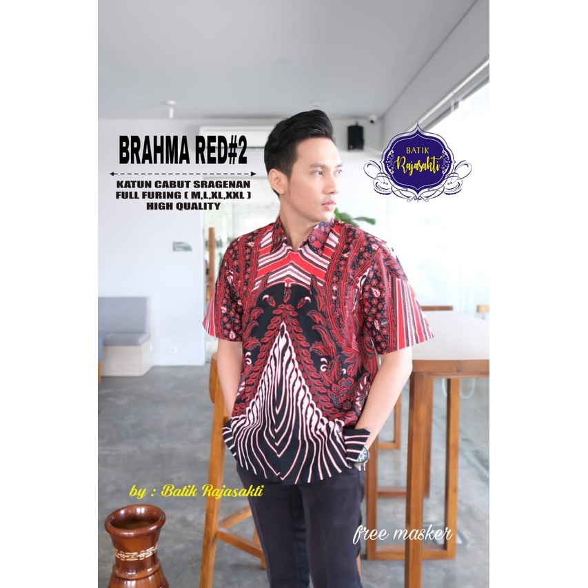 BRAHMA RED, KEMEJA BATIK PRIA KAIN KATUN CABUT HALUS SRAGENAN FULLFURING