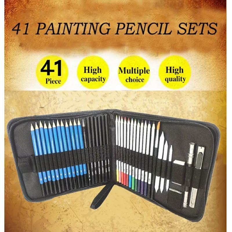 

Professional Drawing Kit Natural Wood Pencil Sketching Pencils Art Supplies with Bag 41pcs/set