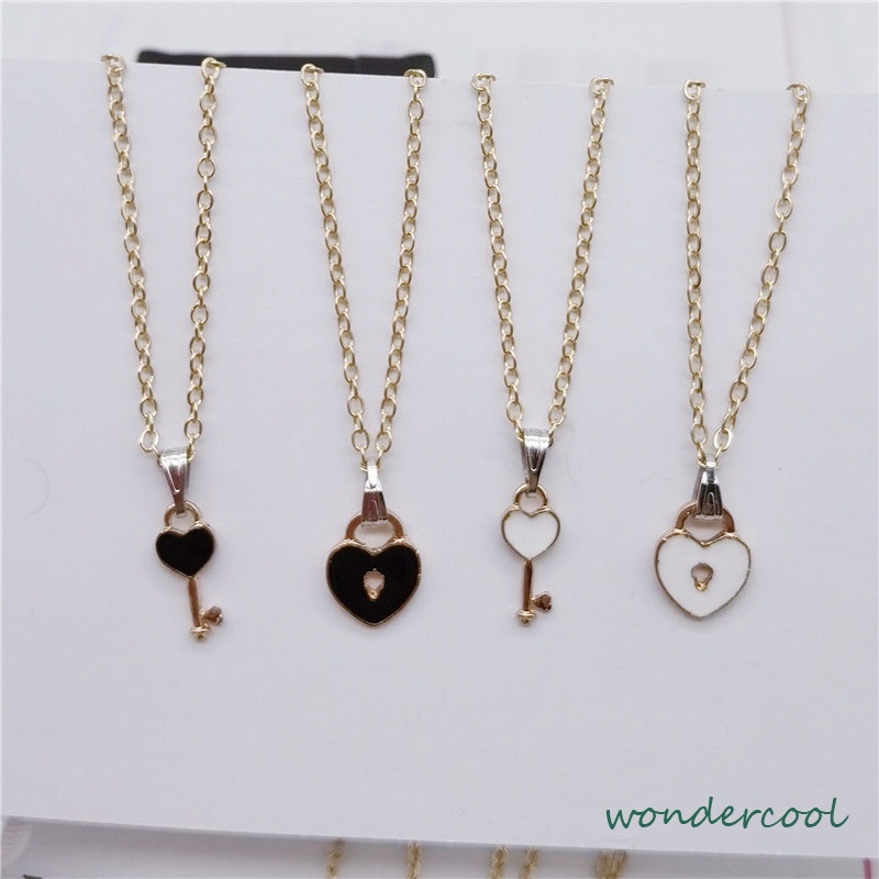 2 Pcs Fashion Wanita Trendi Kunci Liontin Link Rantai Kalung Hati Pasangan Pecinta Kalung-Won