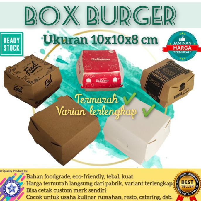

BARU Dus Box Kemasan Kotak Burger Ayam Snack Kue ISI 50 PCS - Kraft Burger