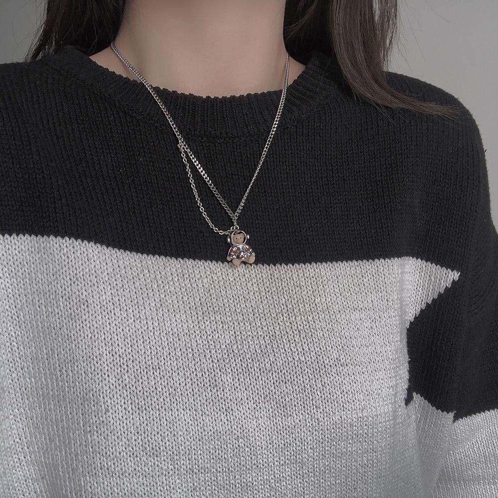 Wanita Kalung Korea Kartun Hadiah Perempuan Double Layer Choker Sweater Rantai Kalung