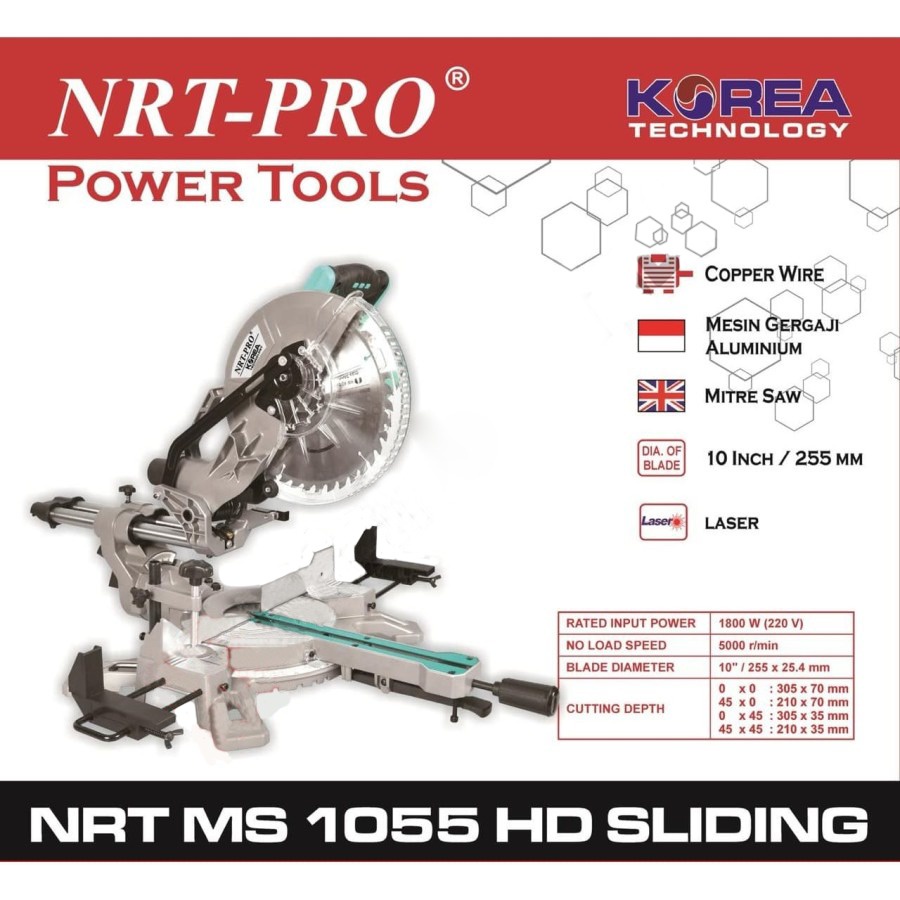 NRT PRO Miter Saw Sliding 10 Inch Potong Aluminium Mitre Saw Mitter Saw Sliding 10 Inch MS1055HD NRT