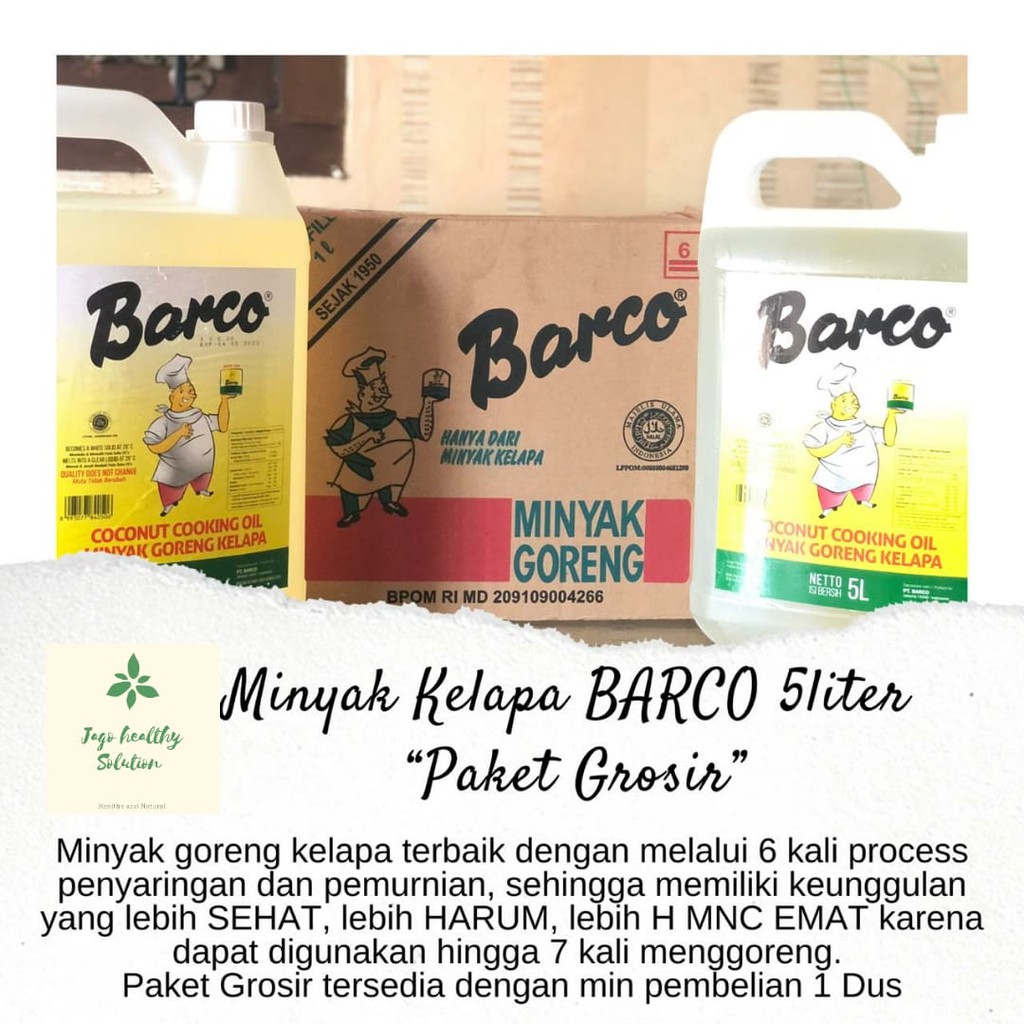 

PROMO GROSIR MINYAK KELAPA BARCO 5000ml/ 5 Liter (Isi 4 Jerigen)