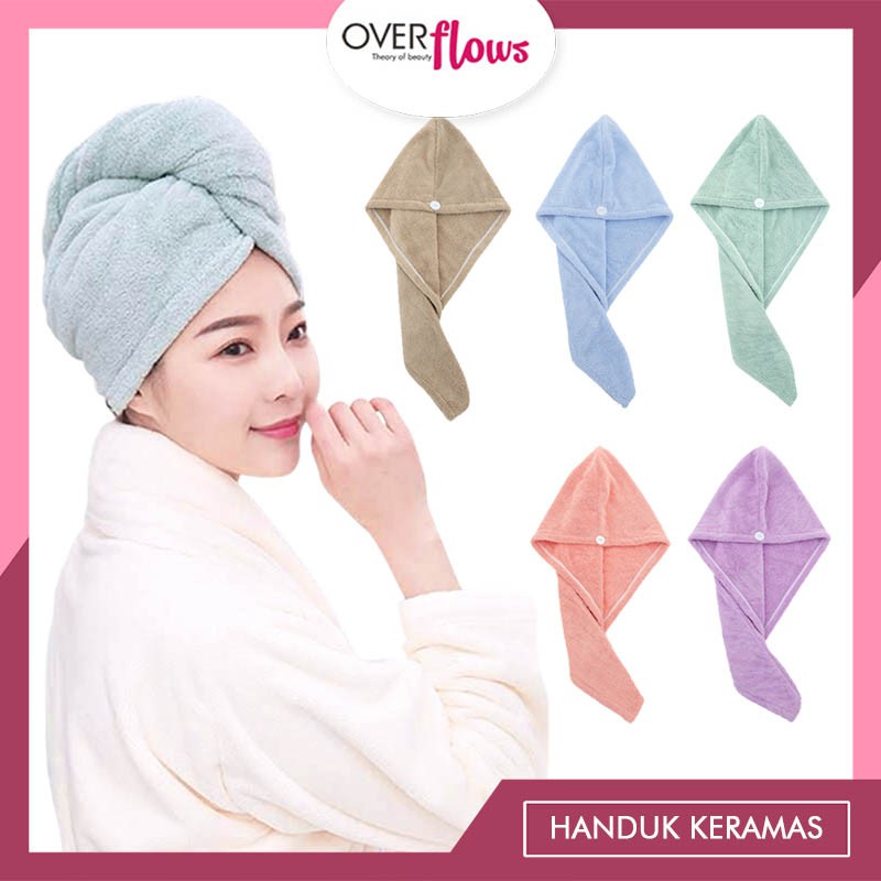 OVERFLOWS.ID Handuk Kepala Setelah Keramas Bahan Coral Fleece Microfiber Halus Pengering Rambut