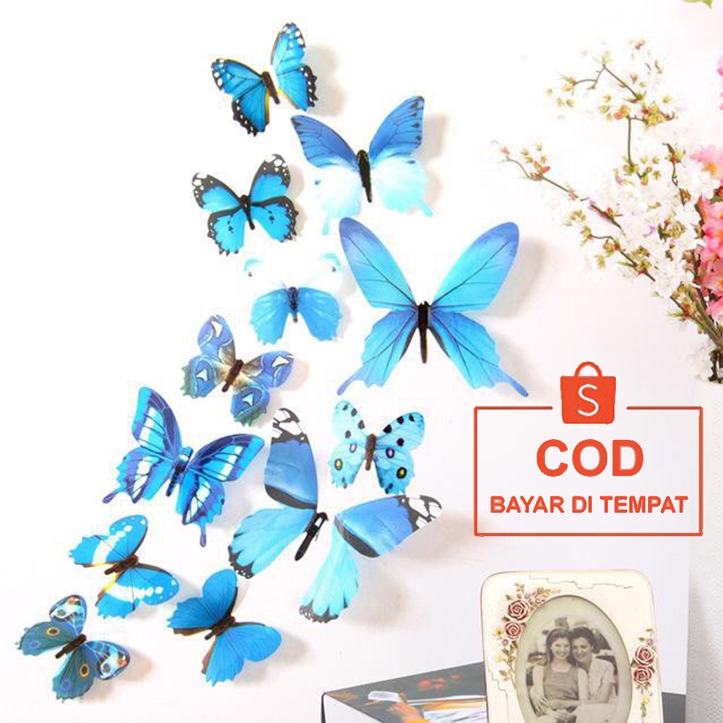 ✅COD WALL STICKER STIKER 12 PCS KUPU KUPU HIASAN DEKORASI WALLPAPER WALPAPER DINDING RUANG TAMU KAMAR TIDUR AESTHETIC 3D