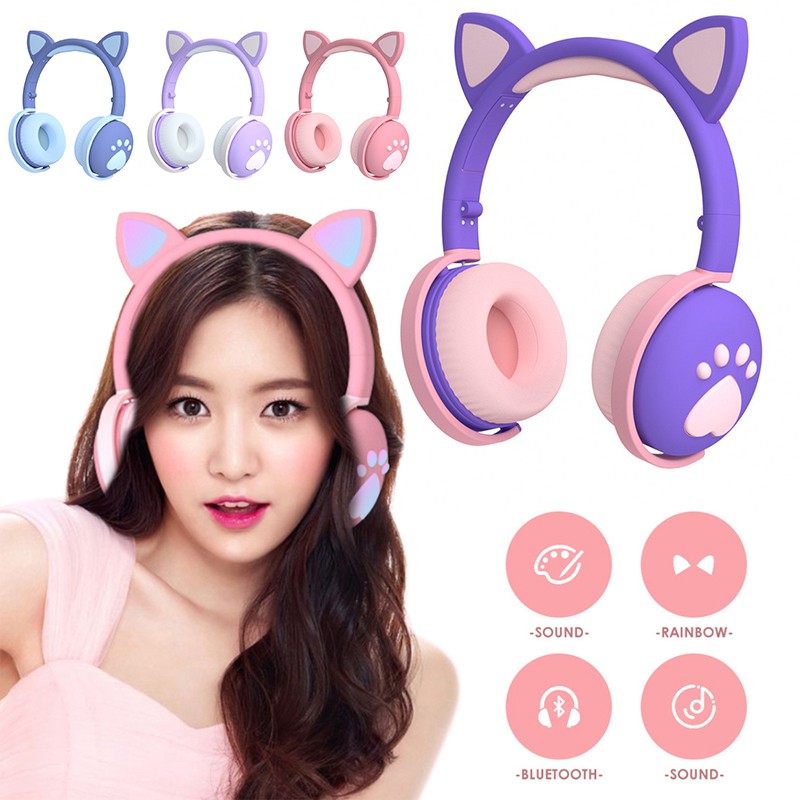 BK1 Cat Ear Headphone Wireless Bluetooth 5.0 / Headphone Gaming Telinga Kucing dengan Lampu LED