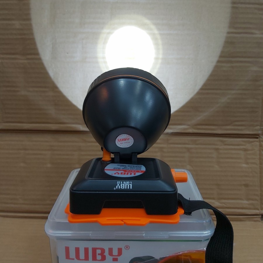 Senter Kepala LUBY 15w 2878 LED Dimmer Putar Headlamp Lubi 15Watt Super Terang Jarak Jauh Charger Baterai 4000mah Lithium 18650 Dobel Power Cahaya Putih + Lensa Kuning Belor Berburu Batre Original Termurah