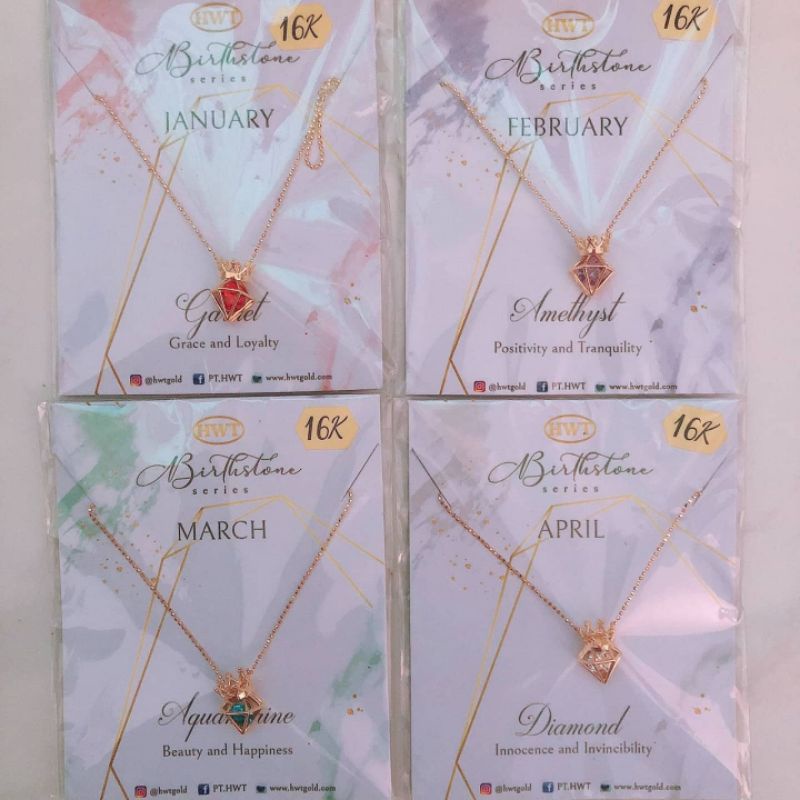 Kalung, anting, cincin dan gelang birthstone batu warna bulan lahir HWT kadar 16K 700