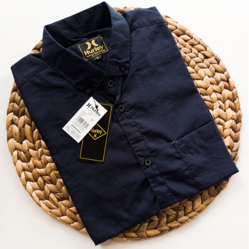 Kemeja Polos Navy Big Size Lengan Pendek Original Hurley