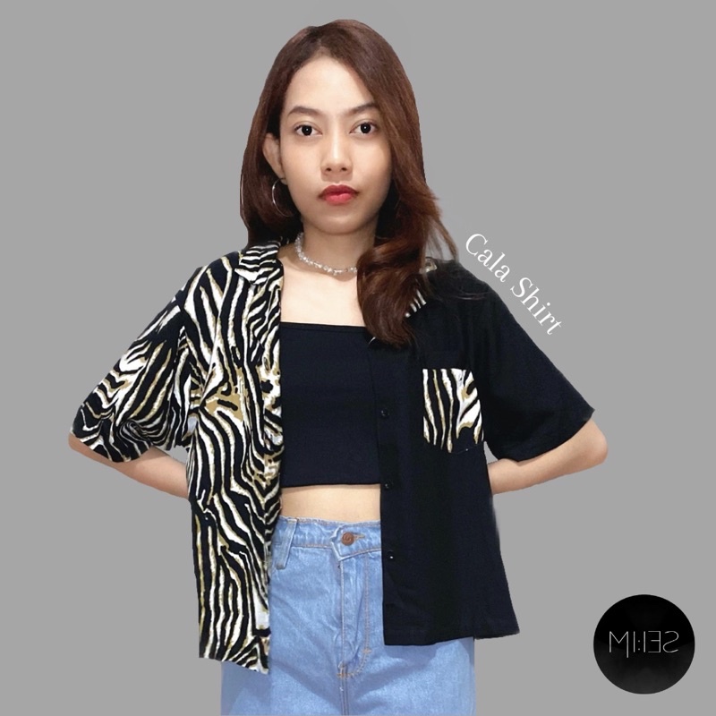 Cala Shirt - Kemeja Motif Leopard Zebra | Pattern Shirt | two tone shirt