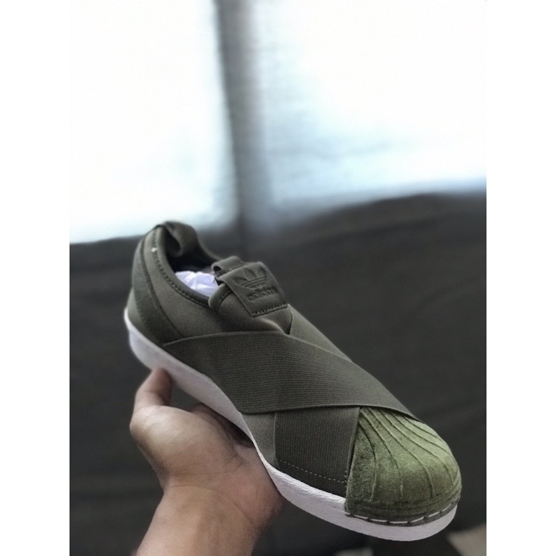 adidas superstar slip on green