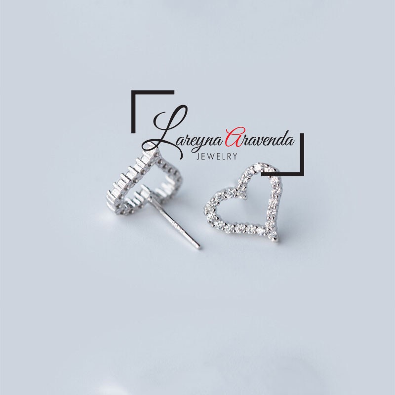 Anting Kristal Wanita Silver S925 Model Love Ear Studs AT032