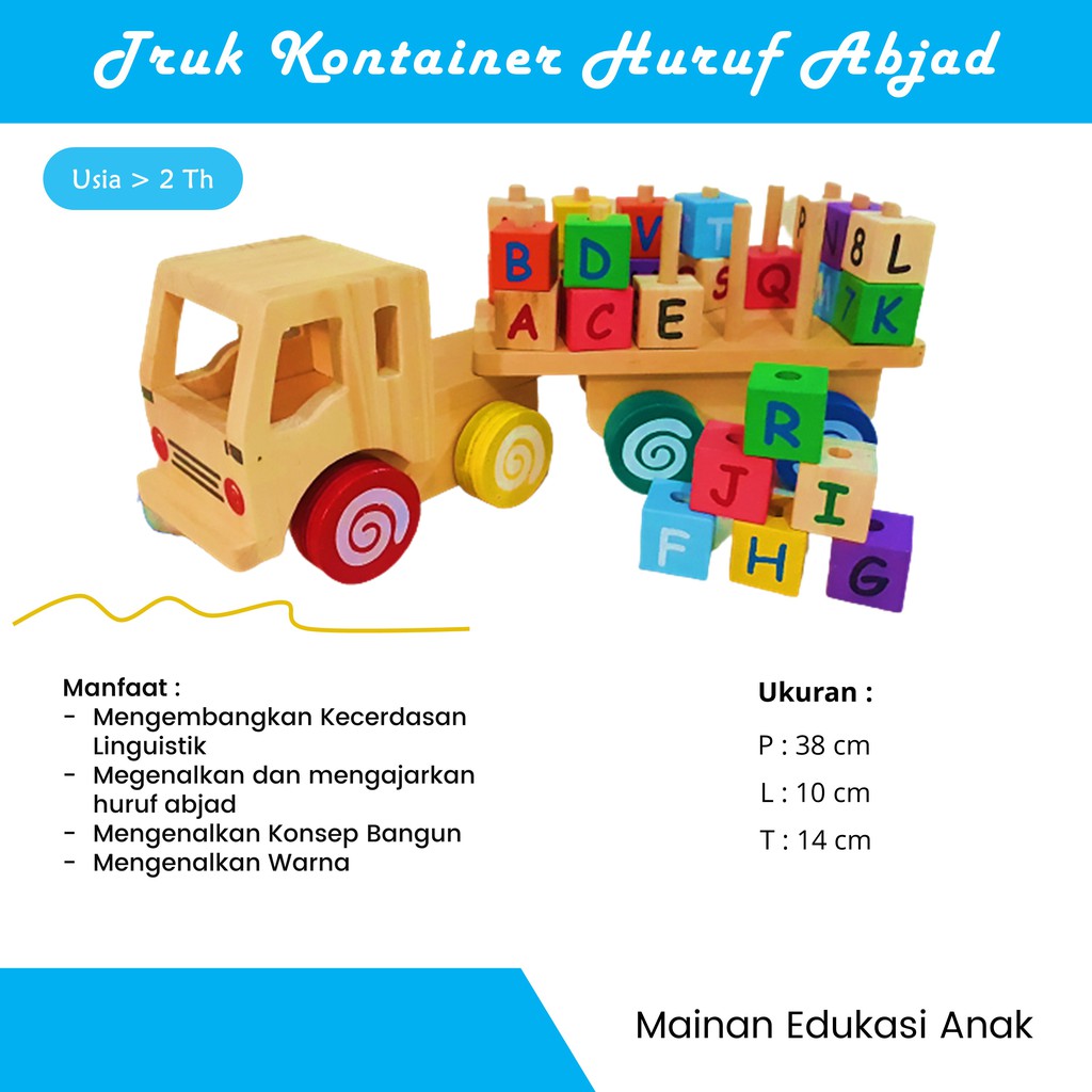 Mainan Edukasi Anak Usia 2 Tahun 3 Tahun 4 Tahun 5 Tahun Mainan Balok Truk Abjad Berkualitas