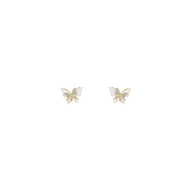 Anting Stud Double Layer Bentuk Butterfly Aksen Zircon Gaya Korea Untuk Wanita