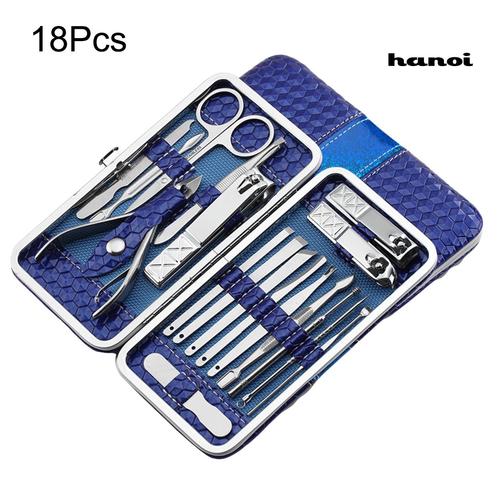 HQTM_21/18Pcs Stainless Nail Clipper Cuticle Nipper Manicure Pedicure Tool with Case