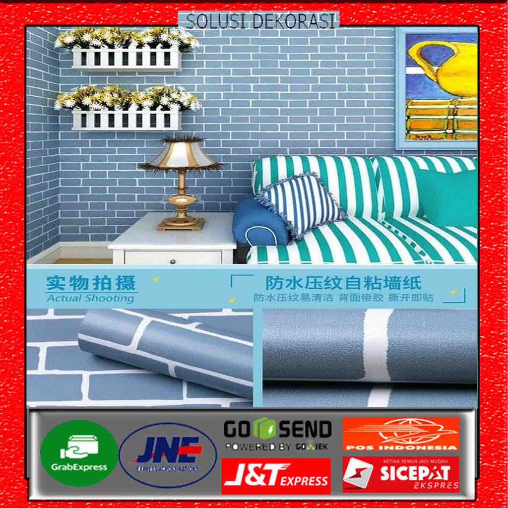 READY STOK!!! TERMURAH WALLPAPER DINDING MOTIF BATA BIRU TOSCA - ANTI AIR