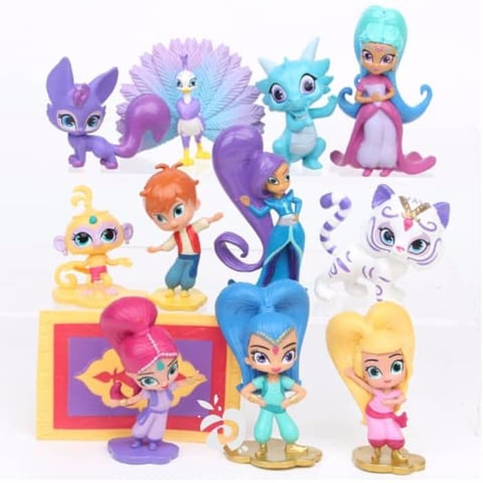 MOMBABY1 Shimmer and Shine Figure Set 12 Mainan Miniatur Hiasan Topper kue cake