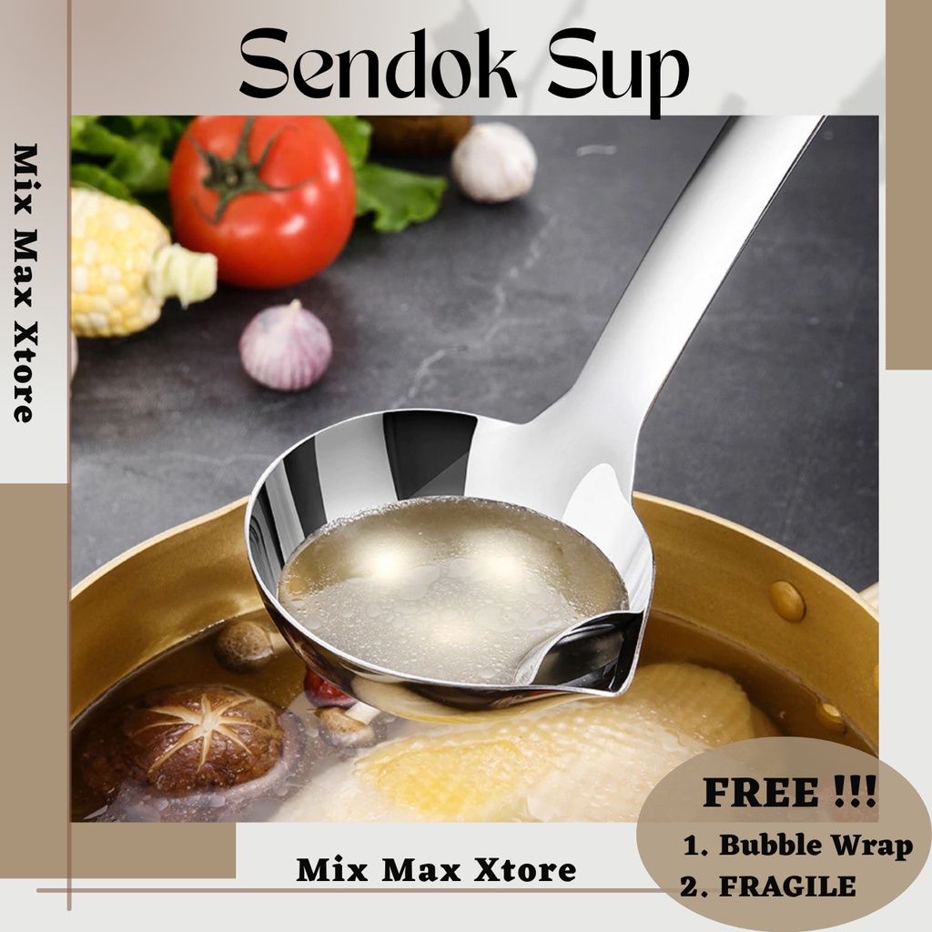 Sendok Sup Oil Water Soup Separation Spoon Stainless Steel - Silver