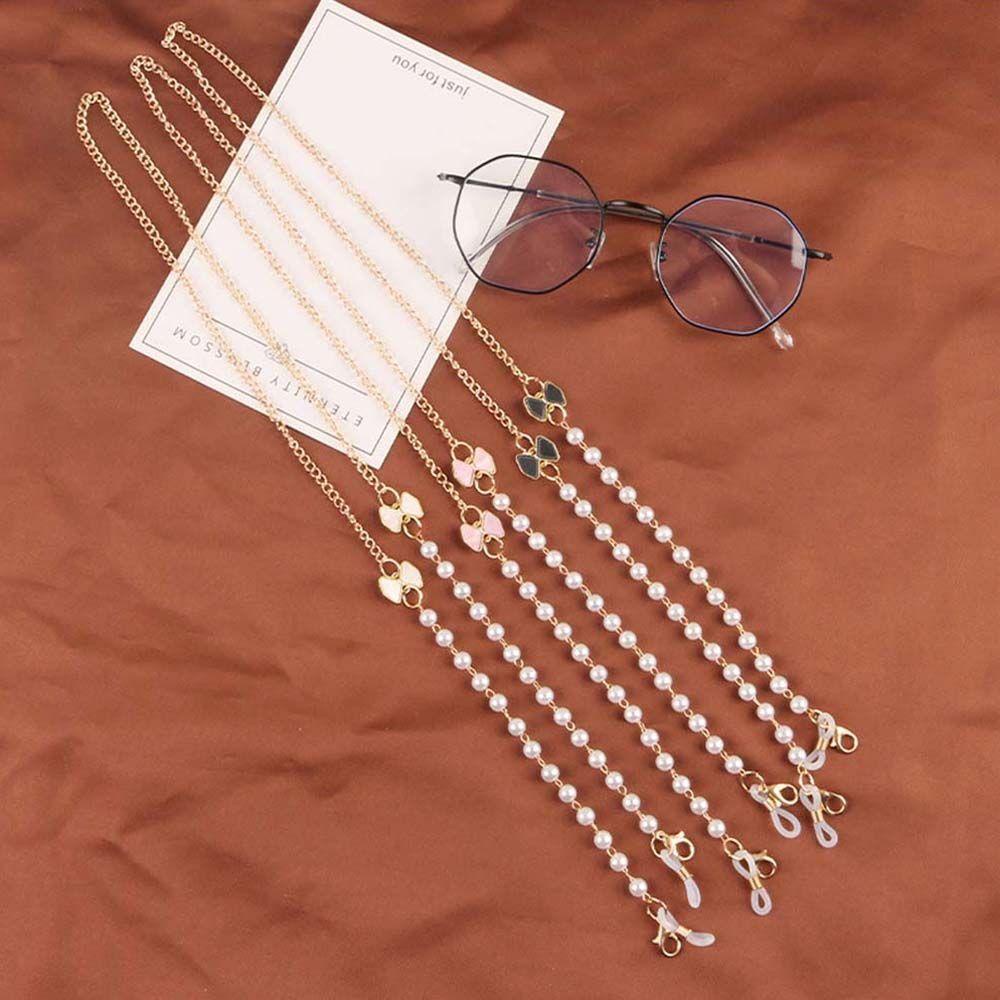 Needway   Rantai Kacamata Wanita Perempuan Non Slip Mutiara Masker Lanyard Busur Kacamata Rantai Tontonan Cord