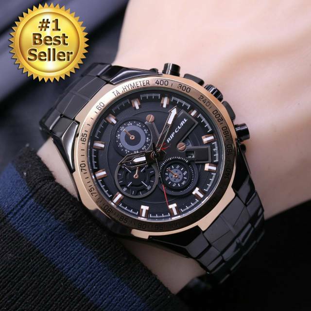 Original (BISA COD) JAM TANGAN PRIA RC RIPCURL RANTAI CHRONO OFF TANGGAL AKTIF DIAMETER 4.5 CM JAM