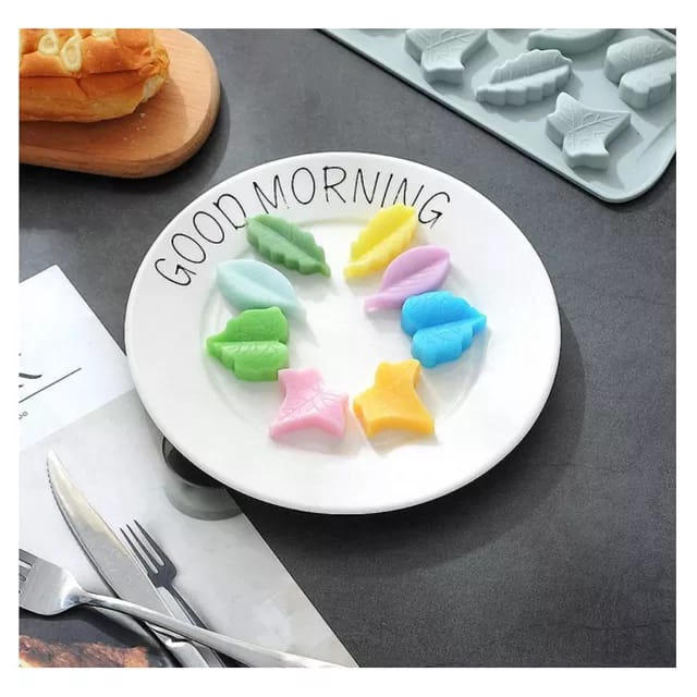 Cetakan silikon kue coklat puding jelly jely bentuk daun 8 hole karakter aneka bentuk