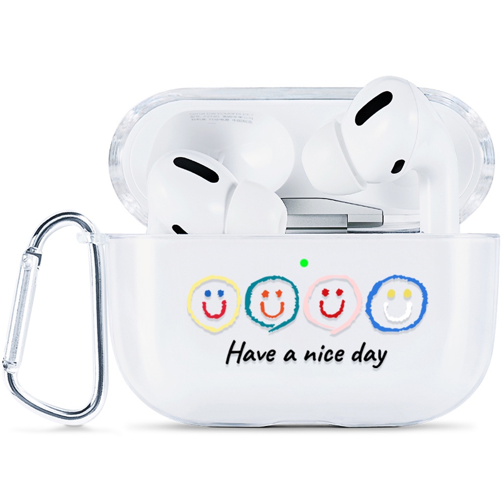 Simple AirPods Pro Case Anti-fall Silicone Soft Case Headset Protection Cover Cute Smile + Lanyar