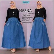 ROK WANITA PANJANG JEANS POLOS DENIM MURAH!! bawahan rok panjang jeans model Line A pinggang full karet-4