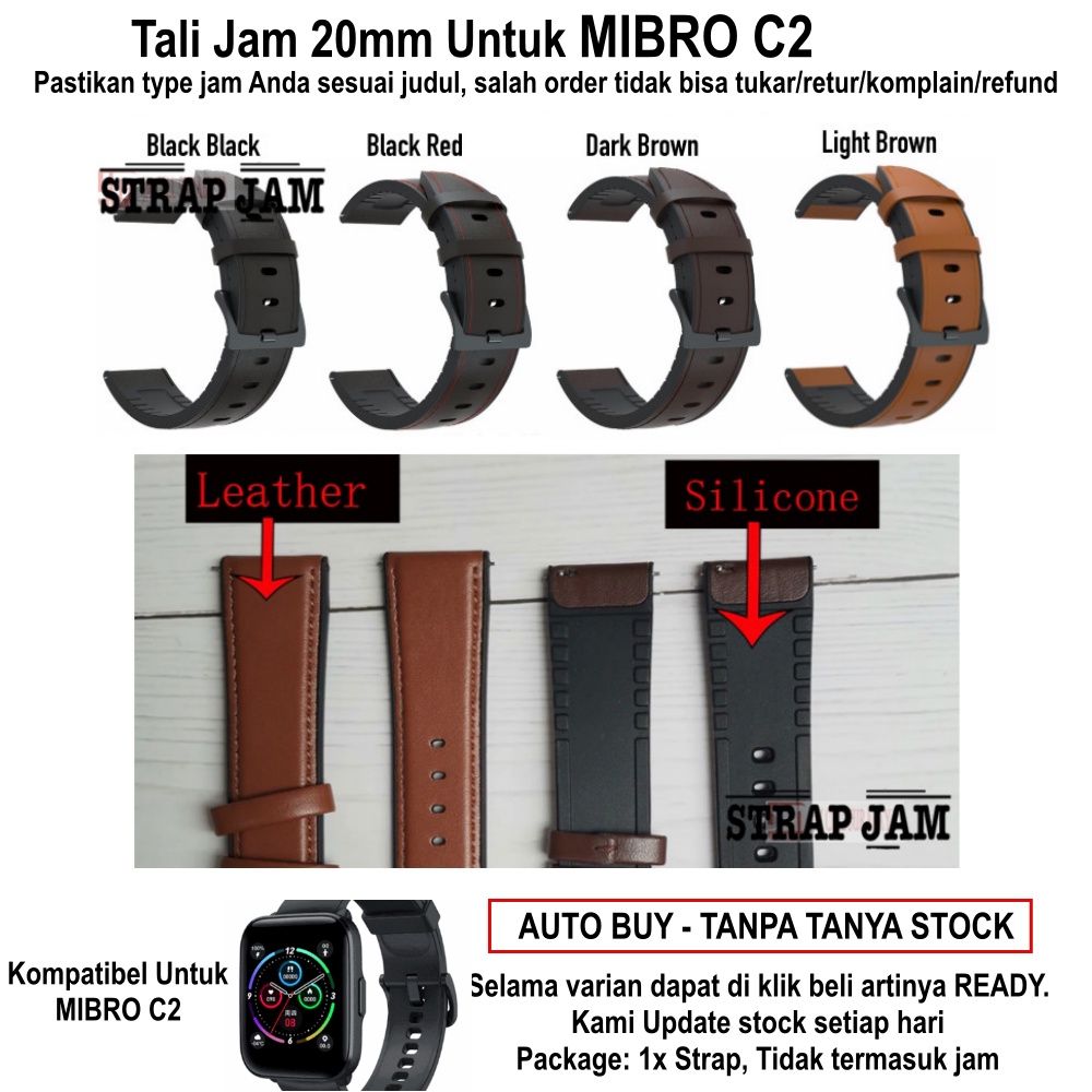 HYBRID Tali Jam Tangan Mibro C2 - Strap 20mm - Rubber Inside - Leather Outside