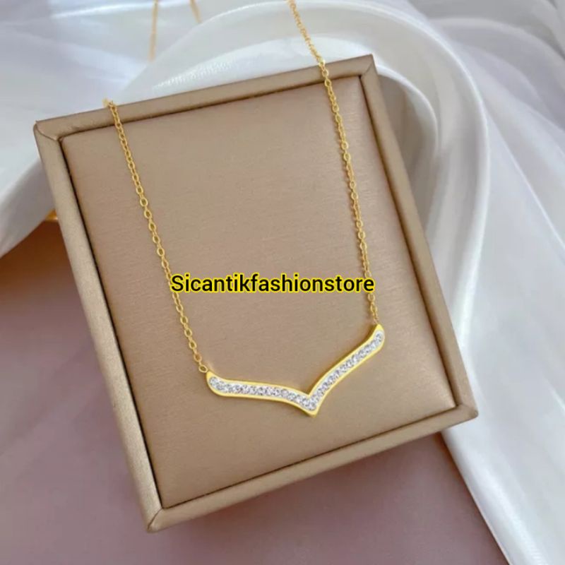 Kalung Titanium Gold Fashion Wanita Terbaru Terlaris Anti Karat Selamanya Kalung Fuji Viral Kalung Wanita Korea Liontin Permata Kalung Rantai Gold Kalung Titanium Wanita Liontin Permata