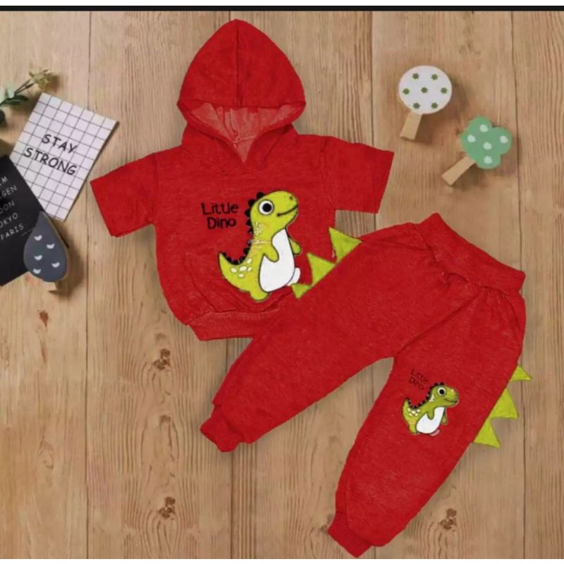 STELAN KUPLUK ANAK/SET DINO HODDIE BUAT UMUR 1-5 THN